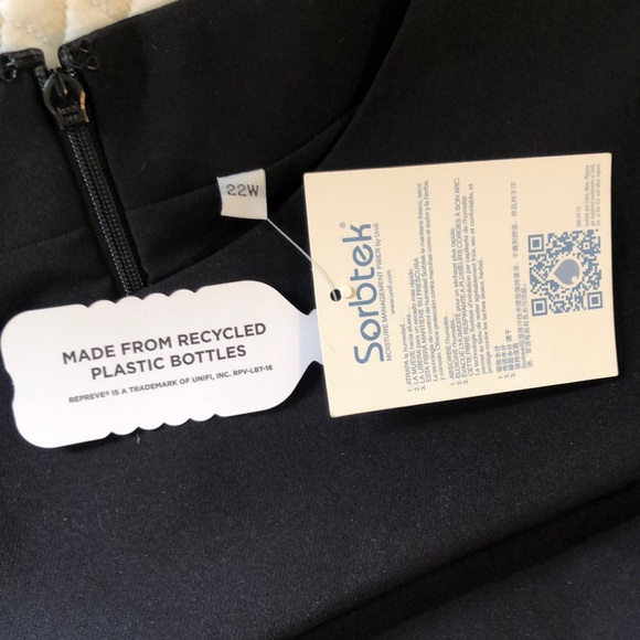 REPREVE sz 24W Little Black Dress White Pleat Sleeve ECORecycle FastDry $180 NEW - Picture 16 of 17